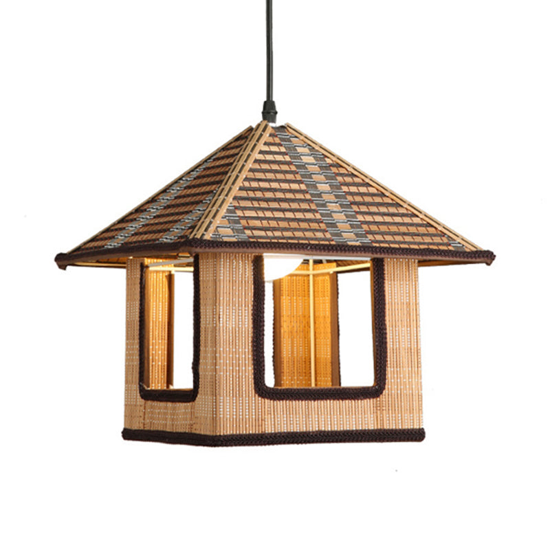 Knitted Bamboo House Shaped Pendant Lamp Farmhouse 1 Light Hanging Light for Cafe Restaurant Clearhalo 'Ceiling Lights' 'Pendant Lights' 'Pendants' Lighting' 603953