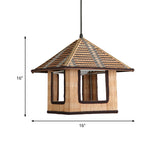 Knitted Bamboo House Shaped Pendant Lamp Farmhouse 1 Light Hanging Light for Cafe Restaurant Clearhalo 'Ceiling Lights' 'Pendant Lights' 'Pendants' Lighting' 603955