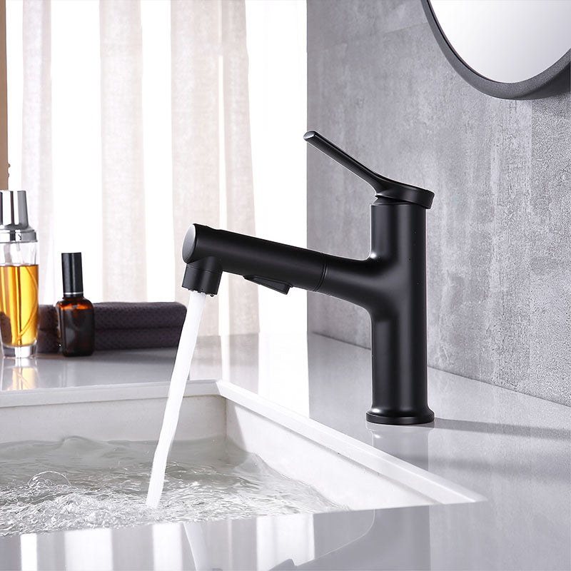 Contemporary Single Handle Faucet Pull-out Sink Faucet with Lever Handle Black Clearhalo 'Bathroom Remodel & Bathroom Fixtures' 'Bathroom Sink Faucets' 'Bathroom Sinks & Faucet Components' 'bathroom_sink_faucets' 'Home Improvement' 'home_improvement' 'home_improvement_bathroom_sink_faucets' 6039645