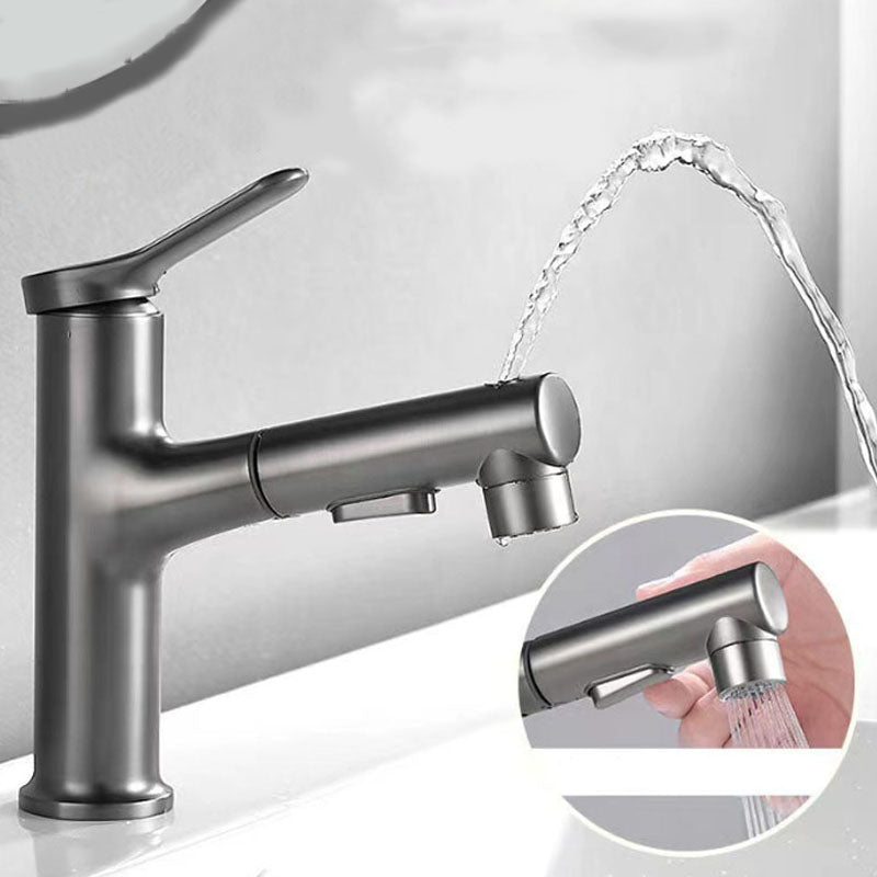 Contemporary Style Faucets Widespread Lever Handles Faucets for Bathroom Smoke Gray Clearhalo 'Bathroom Remodel & Bathroom Fixtures' 'Bathroom Sink Faucets' 'Bathroom Sinks & Faucet Components' 'bathroom_sink_faucets' 'Home Improvement' 'home_improvement' 'home_improvement_bathroom_sink_faucets' 6039686