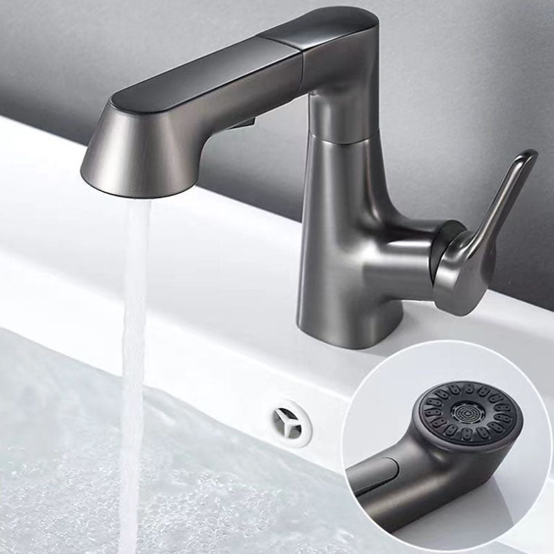 Modern Vessel Sink Faucet Lever Handle Copper Low Arc Retractable Vessel Faucet Clearhalo 'Bathroom Remodel & Bathroom Fixtures' 'Bathroom Sink Faucets' 'Bathroom Sinks & Faucet Components' 'bathroom_sink_faucets' 'Home Improvement' 'home_improvement' 'home_improvement_bathroom_sink_faucets' 6039793