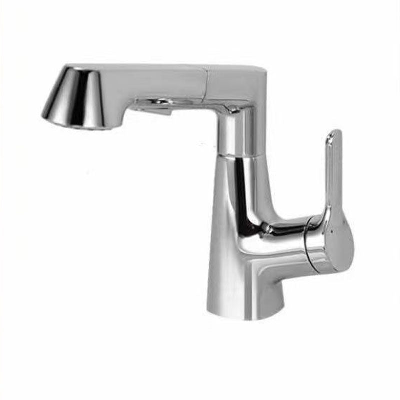 Modern Vessel Sink Faucet Lever Handle Copper Low Arc Retractable Vessel Faucet Silver Clearhalo 'Bathroom Remodel & Bathroom Fixtures' 'Bathroom Sink Faucets' 'Bathroom Sinks & Faucet Components' 'bathroom_sink_faucets' 'Home Improvement' 'home_improvement' 'home_improvement_bathroom_sink_faucets' 6039797