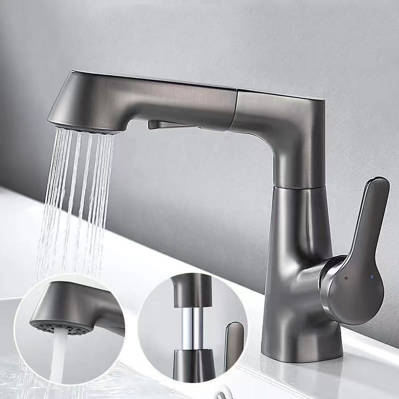 Modern Vessel Sink Faucet Lever Handle Copper Low Arc Retractable Vessel Faucet Silver Gray Clearhalo 'Bathroom Remodel & Bathroom Fixtures' 'Bathroom Sink Faucets' 'Bathroom Sinks & Faucet Components' 'bathroom_sink_faucets' 'Home Improvement' 'home_improvement' 'home_improvement_bathroom_sink_faucets' 6039798