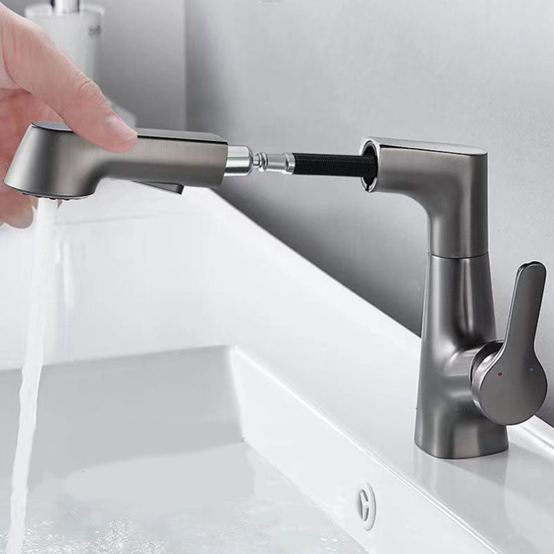 Modern Vessel Sink Faucet Lever Handle Copper Low Arc Retractable Vessel Faucet Clearhalo 'Bathroom Remodel & Bathroom Fixtures' 'Bathroom Sink Faucets' 'Bathroom Sinks & Faucet Components' 'bathroom_sink_faucets' 'Home Improvement' 'home_improvement' 'home_improvement_bathroom_sink_faucets' 6039800