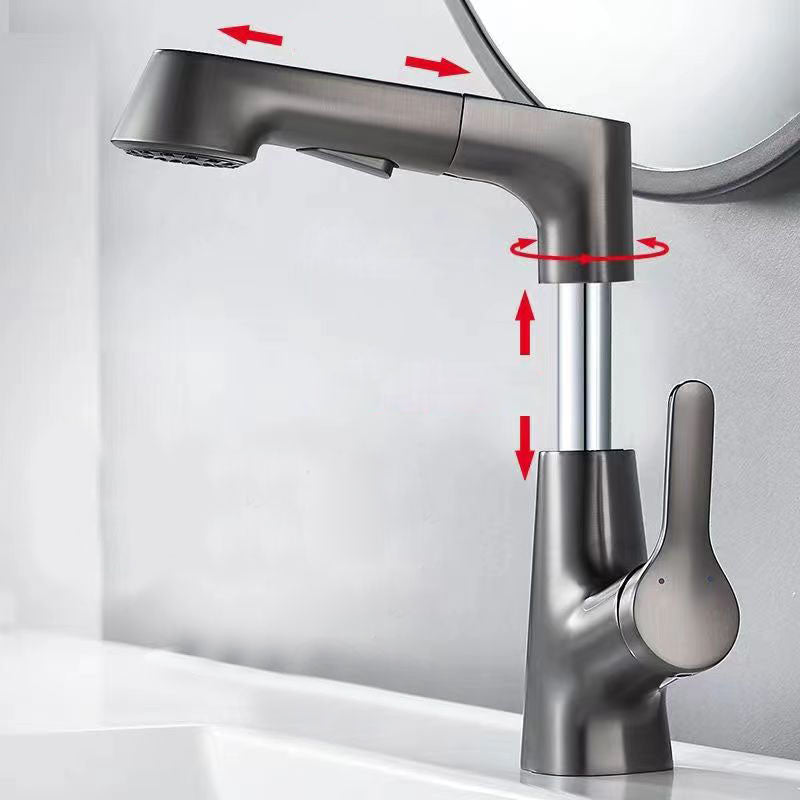 Modern Vessel Sink Faucet Lever Handle Copper Low Arc Retractable Vessel Faucet Clearhalo 'Bathroom Remodel & Bathroom Fixtures' 'Bathroom Sink Faucets' 'Bathroom Sinks & Faucet Components' 'bathroom_sink_faucets' 'Home Improvement' 'home_improvement' 'home_improvement_bathroom_sink_faucets' 6039820