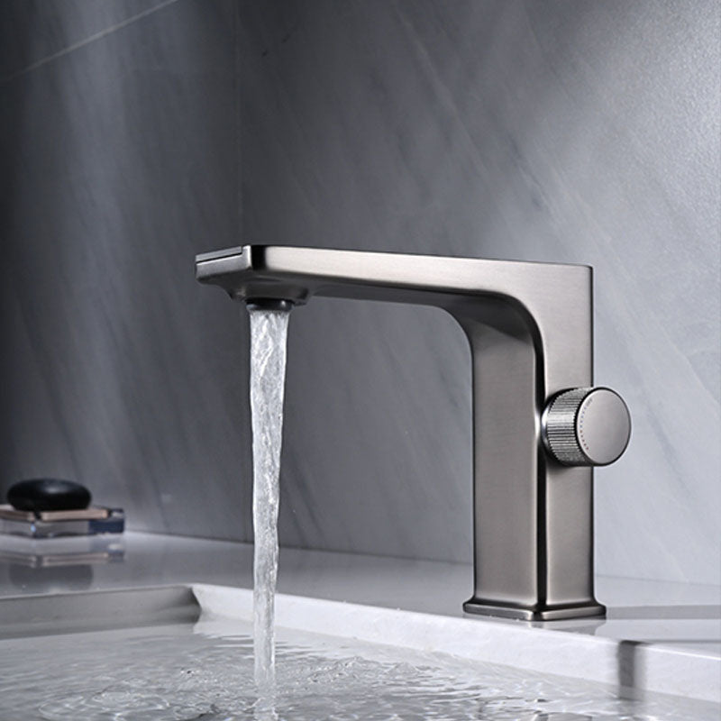 Contemporary Faucet Solid Color Metal LED Vanity Sink Faucet for Bathroom Clearhalo 'Bathroom Remodel & Bathroom Fixtures' 'Bathroom Sink Faucets' 'Bathroom Sinks & Faucet Components' 'bathroom_sink_faucets' 'Home Improvement' 'home_improvement' 'home_improvement_bathroom_sink_faucets' 6039927