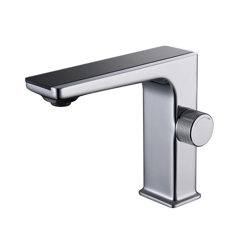 Contemporary Faucet Solid Color Metal LED Vanity Sink Faucet for Bathroom Clearhalo 'Bathroom Remodel & Bathroom Fixtures' 'Bathroom Sink Faucets' 'Bathroom Sinks & Faucet Components' 'bathroom_sink_faucets' 'Home Improvement' 'home_improvement' 'home_improvement_bathroom_sink_faucets' 6039928