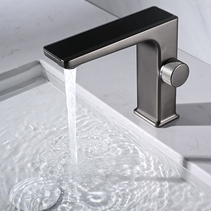Contemporary Faucet Solid Color Metal LED Vanity Sink Faucet for Bathroom Clearhalo 'Bathroom Remodel & Bathroom Fixtures' 'Bathroom Sink Faucets' 'Bathroom Sinks & Faucet Components' 'bathroom_sink_faucets' 'Home Improvement' 'home_improvement' 'home_improvement_bathroom_sink_faucets' 6039939