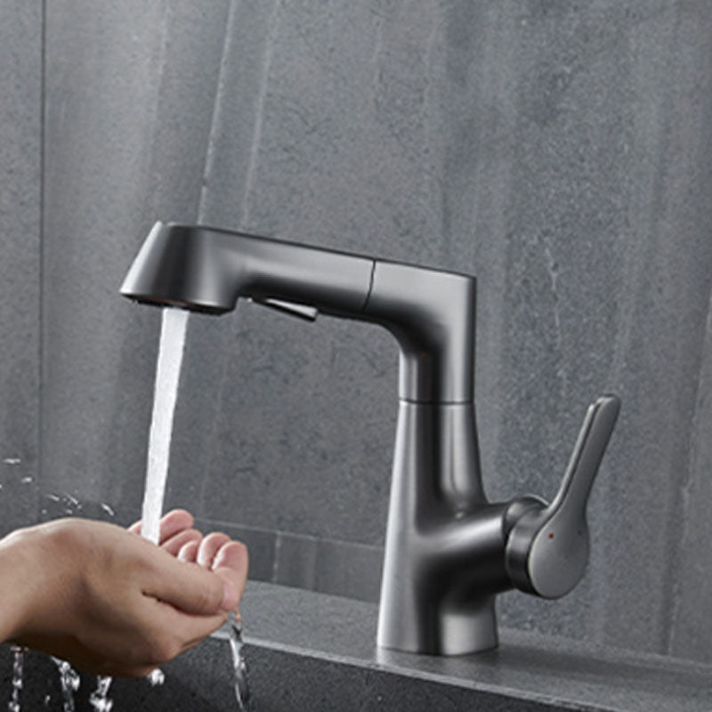 Modern Vessel Sink Faucet Brass Lever Handles Swivel Spout Bathroom Vessel Faucet Cinzento Clearhalo 'bathroom_sink_faucets' 'Conjuntos de Torneiras de Lavatório e Banheiro' 'home_improvement' 'home_improvement_bathroom_sink_faucets' 'Mobiliário Doméstico' 'Página inicial' 'Renovação e equipamento de casa de banho' 'Torneira para lavatório de banheiro' 6039956