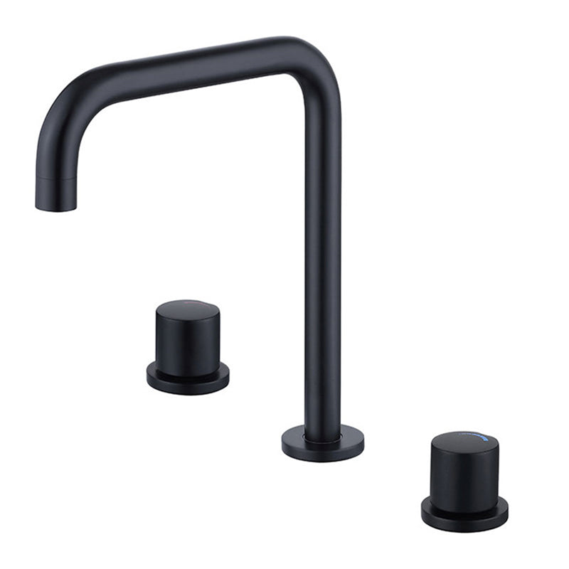 Circular 2-Handle Bathroom Faucet with Copper 3-Hole Widespread Bathroom Sink Faucet Negro 26,67cm Clearhalo 'bathroom_sink_faucets' 'Conjunta de Baño y Conjunta de Grifo' 'Coronamiento de Baño y Dispositivo de Baño' 'Grifo del lavabo del baño' 'Hogar' 'home_improvement' 'home_improvement_bathroom_sink_faucets' 'Mejoras para el hogar' 6040088