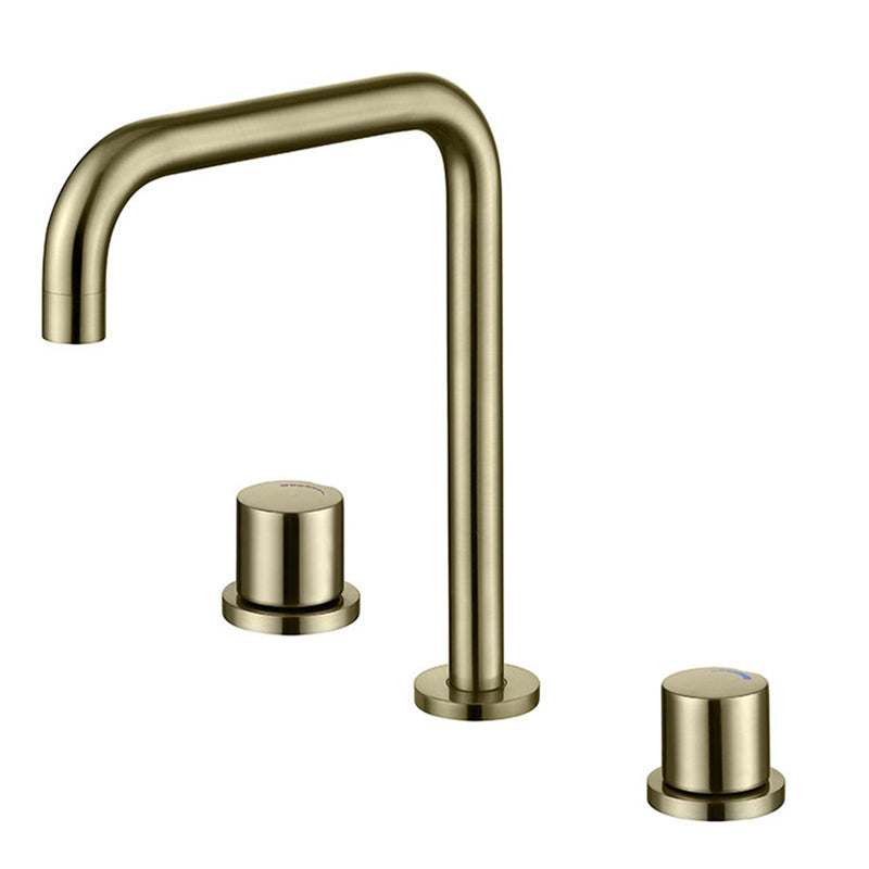 Circular 2-Handle Bathroom Faucet with Copper 3-Hole Widespread Bathroom Sink Faucet Dorado 26,67cm Clearhalo 'bathroom_sink_faucets' 'Conjunta de Baño y Conjunta de Grifo' 'Coronamiento de Baño y Dispositivo de Baño' 'Grifo del lavabo del baño' 'Hogar' 'home_improvement' 'home_improvement_bathroom_sink_faucets' 'Mejoras para el hogar' 6040093