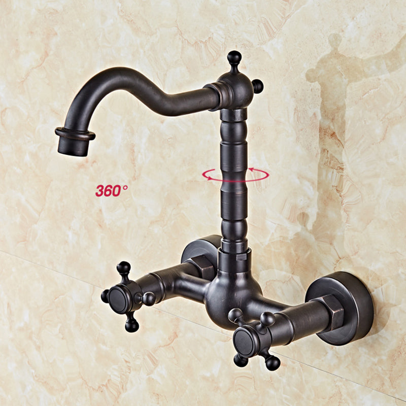 Glam 2-Handle Bathroom Sink Faucet 2-Hole Wall Mounted Bathroom Faucet Clearhalo 'Bathroom Remodel & Bathroom Fixtures' 'Bathroom Sink Faucets' 'Bathroom Sinks & Faucet Components' 'bathroom_sink_faucets' 'Home Improvement' 'home_improvement' 'home_improvement_bathroom_sink_faucets' 6040109