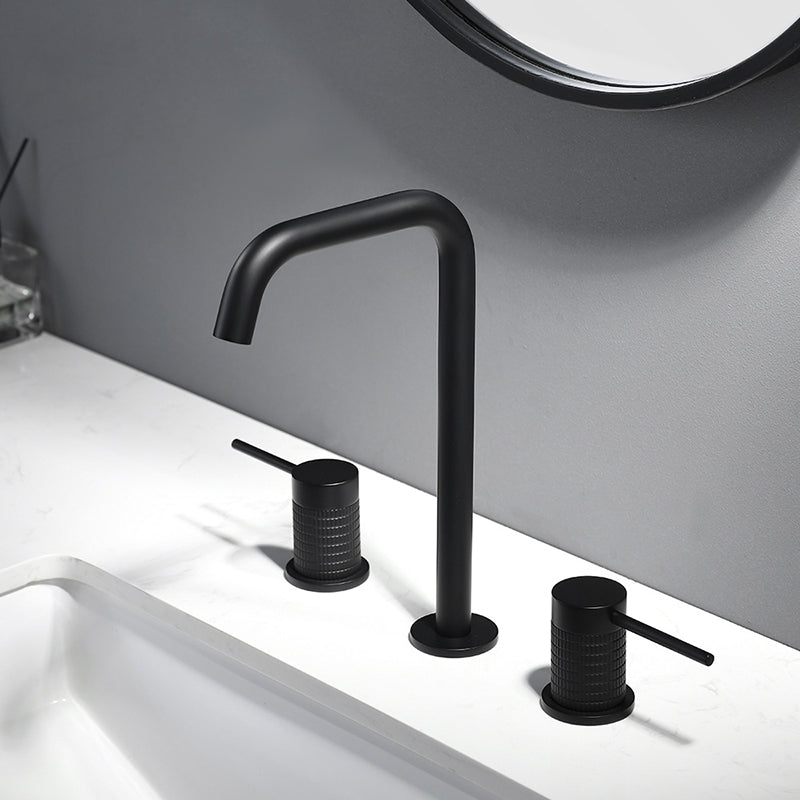 Glam 2-Handle Bathroom Sink Faucet with High-Arc Widespread Bathroom Sink Faucet Black Clearhalo 'Bathroom Remodel & Bathroom Fixtures' 'Bathroom Sink Faucets' 'Bathroom Sinks & Faucet Components' 'bathroom_sink_faucets' 'Home Improvement' 'home_improvement' 'home_improvement_bathroom_sink_faucets' 6040120
