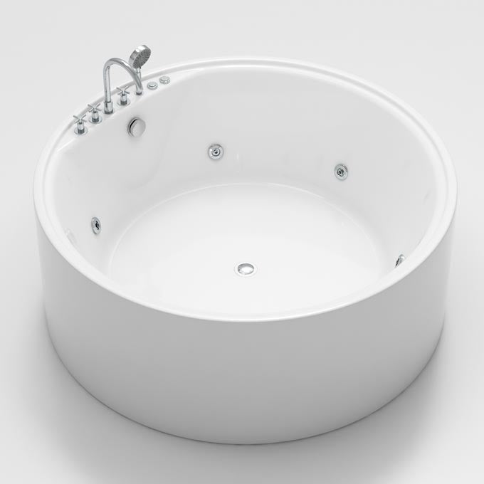 Modern Round Freestanding Bathtub Acrylic White Bath Tub for Home Massage Tub with Silver 5-Piece Set Clearhalo 'Bathroom Remodel & Bathroom Fixtures' 'Bathtubs' 'Home Improvement' 'home_improvement' 'home_improvement_bathtubs' 'Showers & Bathtubs' 6043395