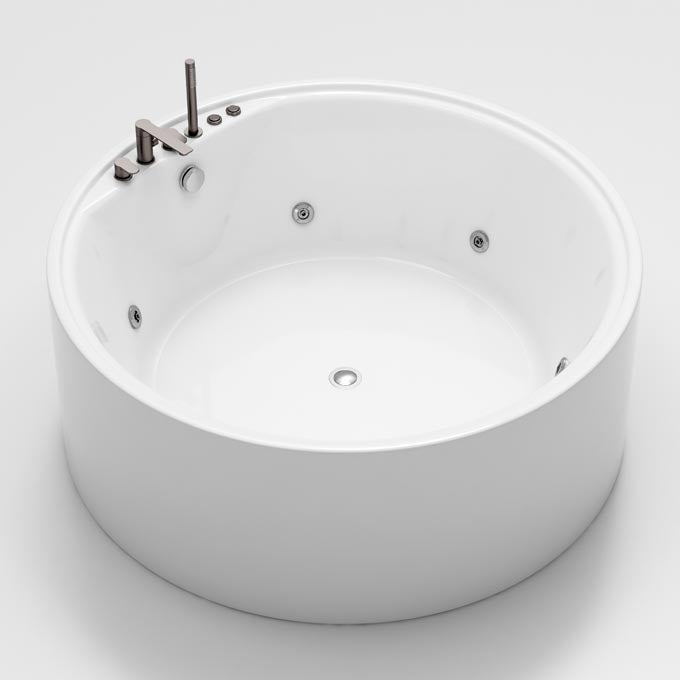 Modern Round Freestanding Bathtub Acrylic White Bath Tub for Home Massage Tub with Gray 4-Piece Set Clearhalo 'Bathroom Remodel & Bathroom Fixtures' 'Bathtubs' 'Home Improvement' 'home_improvement' 'home_improvement_bathtubs' 'Showers & Bathtubs' 6043397