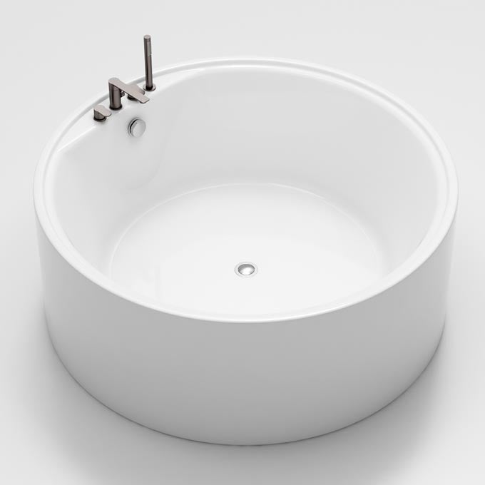 Modern Round Freestanding Bathtub Acrylic White Bath Tub for Home Massage Not Included Tub with Gray 4-Piece Set Clearhalo 'Bathroom Remodel & Bathroom Fixtures' 'Bathtubs' 'Home Improvement' 'home_improvement' 'home_improvement_bathtubs' 'Showers & Bathtubs' 6043401