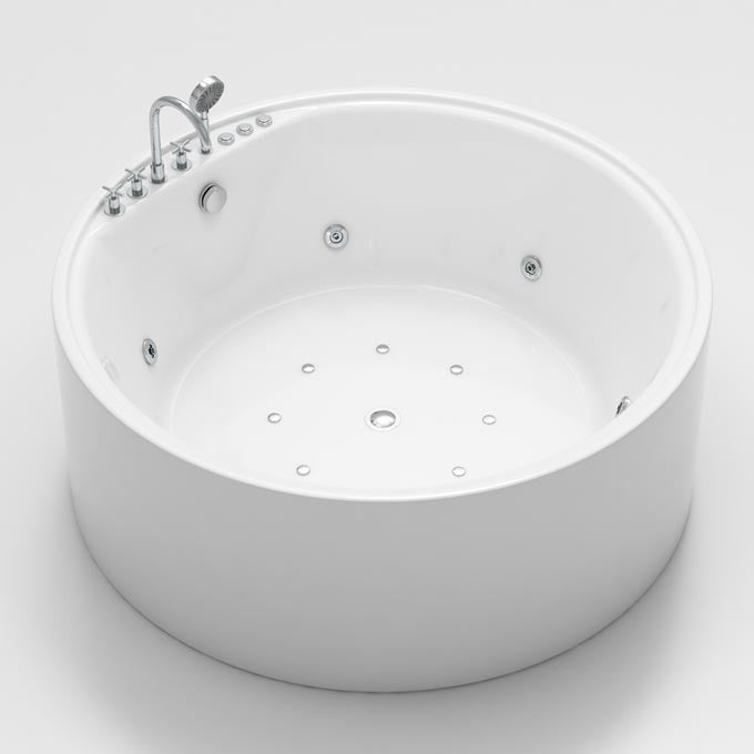 Modern Round Freestanding Bathtub Acrylic White Bath Tub for Home Massage & Aerator Tub with Silver 5-Piece Set Clearhalo 'Bathroom Remodel & Bathroom Fixtures' 'Bathtubs' 'Home Improvement' 'home_improvement' 'home_improvement_bathtubs' 'Showers & Bathtubs' 6043403