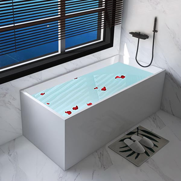 Modern Rectangular Tub Acrylic Freestanding Bathtub for Home White Tub with Black Faucet Clearhalo 'Bathroom Remodel & Bathroom Fixtures' 'Bathtubs' 'Home Improvement' 'home_improvement' 'home_improvement_bathtubs' 'Showers & Bathtubs' 6043487