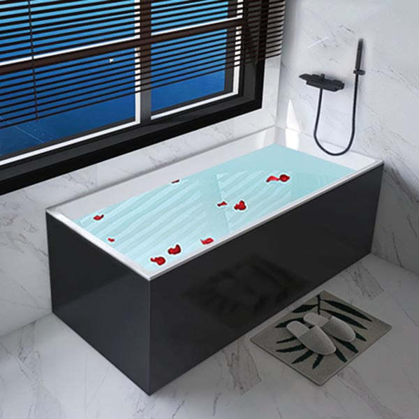 Modern Rectangular Tub Acrylic Freestanding Bathtub for Home Black White Tub with Black Faucet Clearhalo 'Bathroom Remodel & Bathroom Fixtures' 'Bathtubs' 'Home Improvement' 'home_improvement' 'home_improvement_bathtubs' 'Showers & Bathtubs' 6043492