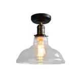 Black One Light Ceiling Lighting Industrial Clear Glass Barn Shade Semi Flush Light Clearhalo 'Ceiling Lights' 'Close To Ceiling Lights' 'Close to ceiling' 'Glass shade' 'Glass' 'Semi-flushmount' Lighting' 605781