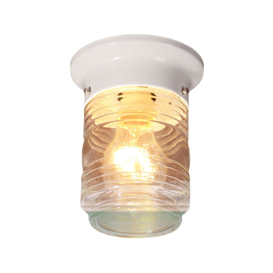 Cylinder Hand Blown Glass Flush Mount Industrial 1 Bulb Living Room Ceiling Light in Black/White Clearhalo 'Ceiling Lights' 'Close To Ceiling Lights' 'Close to ceiling' 'Flush mount' 'Industrial Flush Mount' Lighting' 605786