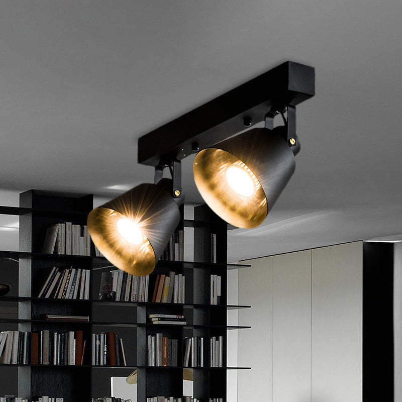 2/3/4 Lights Bucket Ceiling Light Fixture Loft Stylish Black/White Finish Metal Rotatable Semi Flush Mount Lighting 2 Black Clearhalo 'Ceiling Lights' 'Close To Ceiling Lights' 'Close to ceiling' 'Semi-flushmount' Lighting' 605825