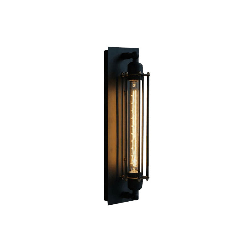 1 Light Linear Ceiling Mount Light with Cage Shade Retro Style Black Metallic Flush Mount Ceiling Light Clearhalo 'Ceiling Lights' 'Close To Ceiling Lights' 'Close to ceiling' 'Semi-flushmount' Lighting' 605894