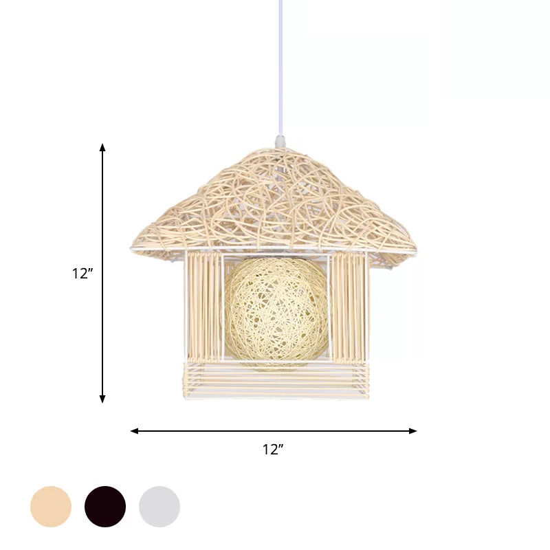 Beige/Brown/White House Shaped Hanging Light Rustic Rattan 1 Head Drop Light for Dining Room Clearhalo 'Ceiling Lights' 'Pendant Lights' 'Pendants' Lighting' 605994