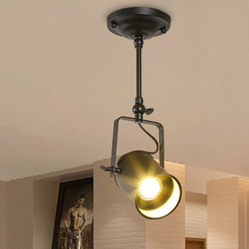 Cylinder Dining Room Semi-Flush Light Industrial Style Metallic 1/2/3-Head Black/White Rotatable Track Fixture 1 Black Clearhalo 'Ceiling Lights' 'Close To Ceiling Lights' 'Close to ceiling' 'Semi-flushmount' Lighting' 606003