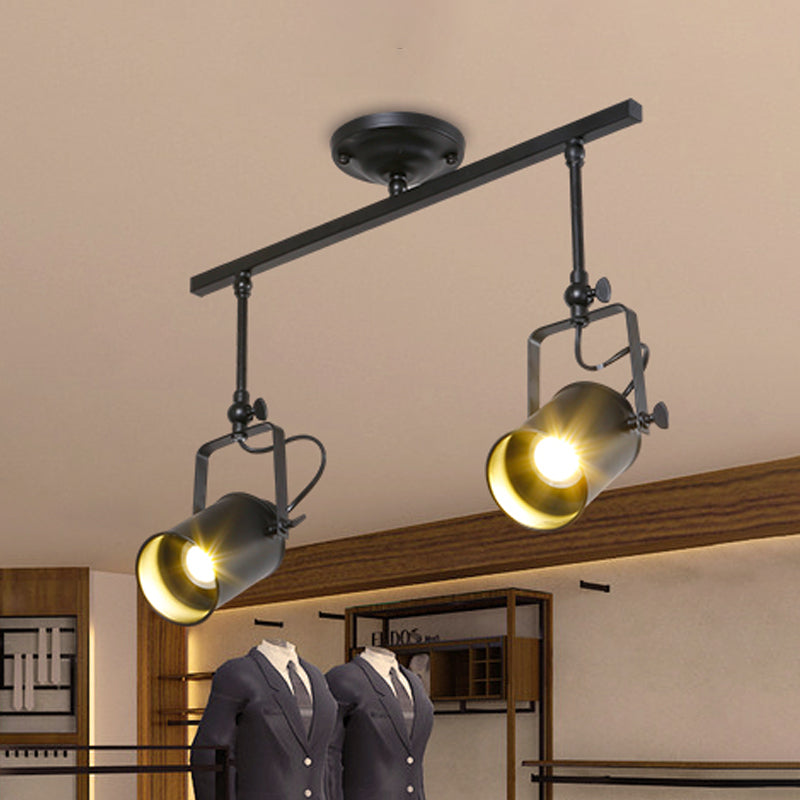 Cylinder Dining Room Semi-Flush Light Industrial Style Metallic 1/2/3-Head Black/White Rotatable Track Fixture 2 Black Clearhalo 'Ceiling Lights' 'Close To Ceiling Lights' 'Close to ceiling' 'Semi-flushmount' Lighting' 606008