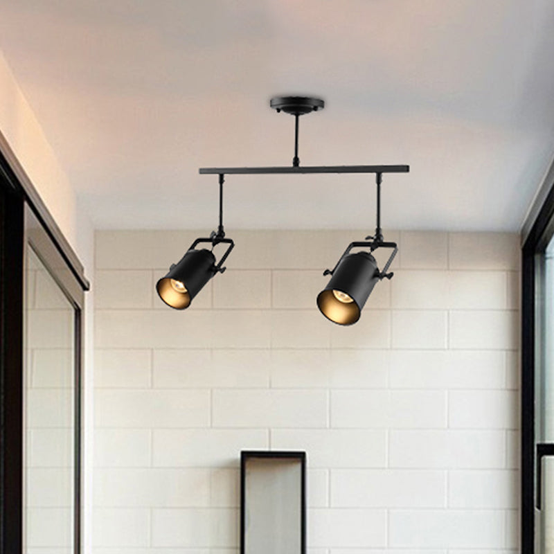 Cylinder Dining Room Semi-Flush Light Industrial Style Metallic 1/2/3-Head Black/White Rotatable Track Fixture Clearhalo 'Ceiling Lights' 'Close To Ceiling Lights' 'Close to ceiling' 'Semi-flushmount' Lighting' 606009