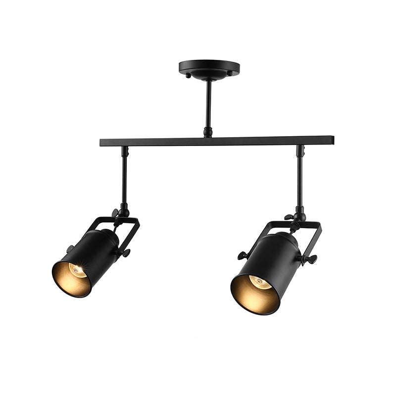 Cylinder Dining Room Semi-Flush Light Industrial Style Metallic 1/2/3-Head Black/White Rotatable Track Fixture Clearhalo 'Ceiling Lights' 'Close To Ceiling Lights' 'Close to ceiling' 'Semi-flushmount' Lighting' 606010