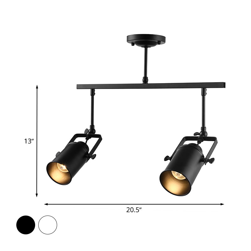 Cylinder Dining Room Semi-Flush Light Industrial Style Metallic 1/2/3-Head Black/White Rotatable Track Fixture Clearhalo 'Ceiling Lights' 'Close To Ceiling Lights' 'Close to ceiling' 'Semi-flushmount' Lighting' 606011