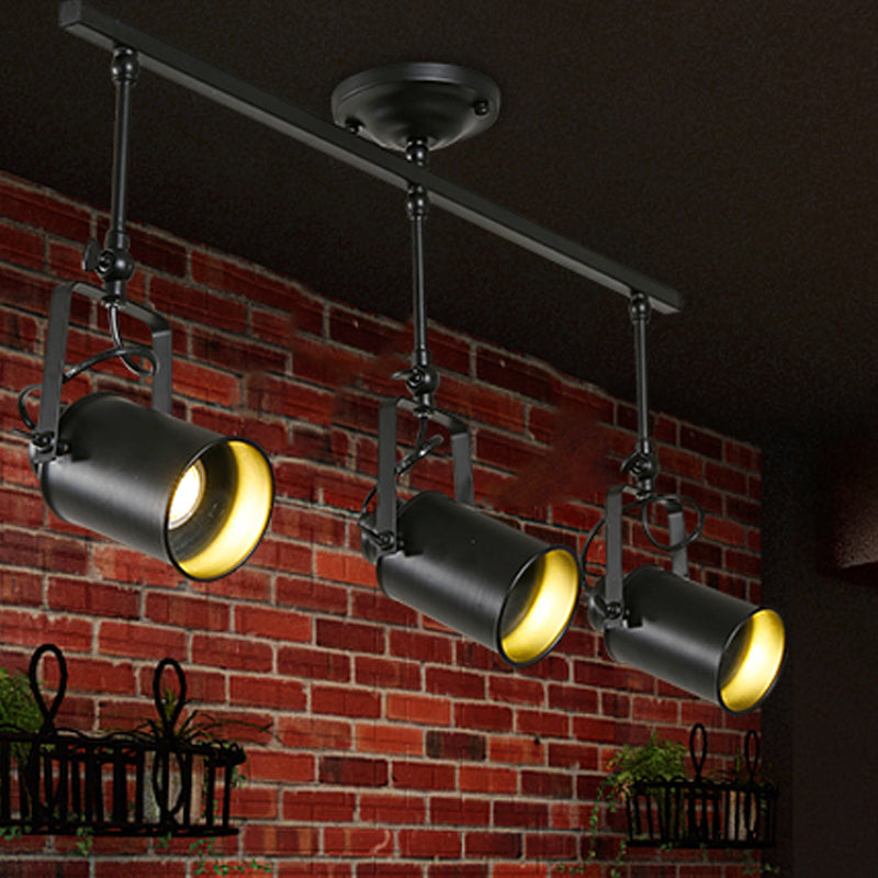 Cylinder Dining Room Semi-Flush Light Industrial Style Metallic 1/2/3-Head Black/White Rotatable Track Fixture Clearhalo 'Ceiling Lights' 'Close To Ceiling Lights' 'Close to ceiling' 'Semi-flushmount' Lighting' 606013