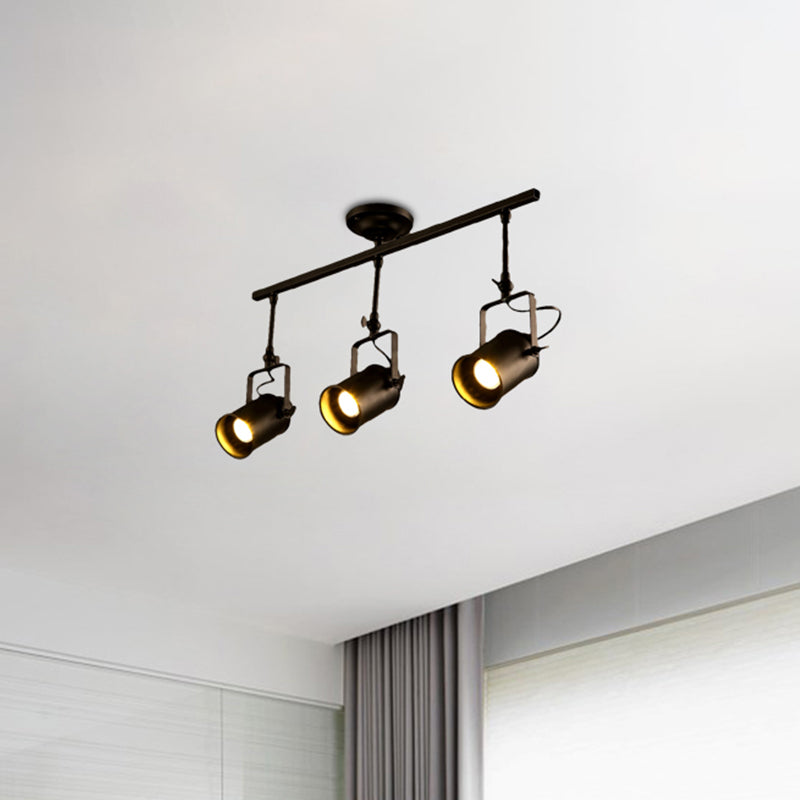 Cylinder Dining Room Semi-Flush Light Industrial Style Metallic 1/2/3-Head Black/White Rotatable Track Fixture Clearhalo 'Ceiling Lights' 'Close To Ceiling Lights' 'Close to ceiling' 'Semi-flushmount' Lighting' 606014