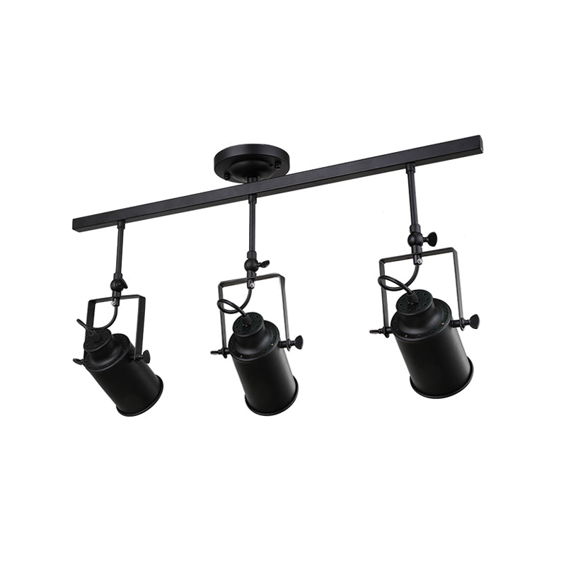 Cylinder Dining Room Semi-Flush Light Industrial Style Metallic 1/2/3-Head Black/White Rotatable Track Fixture Clearhalo 'Ceiling Lights' 'Close To Ceiling Lights' 'Close to ceiling' 'Semi-flushmount' Lighting' 606015