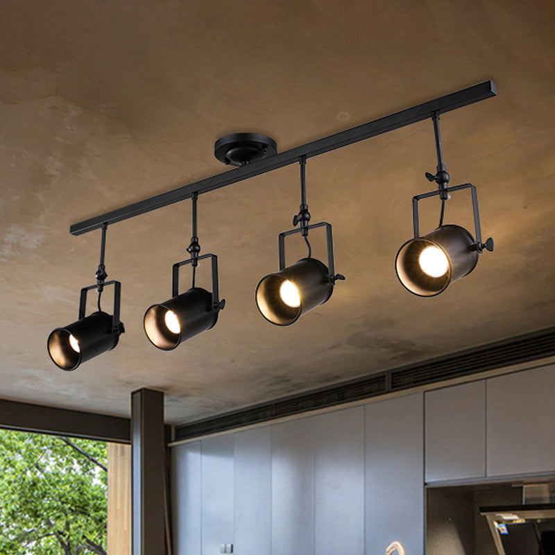 Cylinder Dining Room Semi-Flush Light Industrial Style Metallic 1/2/3-Head Black/White Rotatable Track Fixture Clearhalo 'Ceiling Lights' 'Close To Ceiling Lights' 'Close to ceiling' 'Semi-flushmount' Lighting' 606018