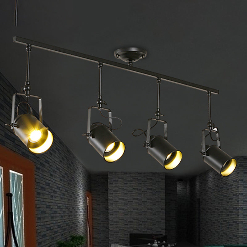 Cylinder Dining Room Semi-Flush Light Industrial Style Metallic 1/2/3-Head Black/White Rotatable Track Fixture Clearhalo 'Ceiling Lights' 'Close To Ceiling Lights' 'Close to ceiling' 'Semi-flushmount' Lighting' 606019