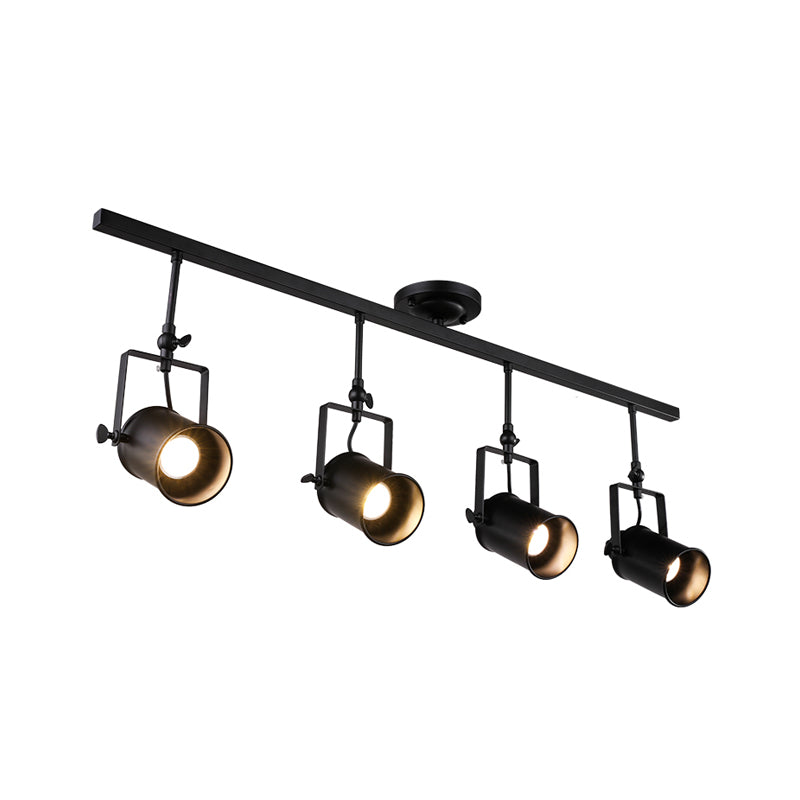 Cylinder Dining Room Semi-Flush Light Industrial Style Metallic 1/2/3-Head Black/White Rotatable Track Fixture Clearhalo 'Ceiling Lights' 'Close To Ceiling Lights' 'Close to ceiling' 'Semi-flushmount' Lighting' 606020