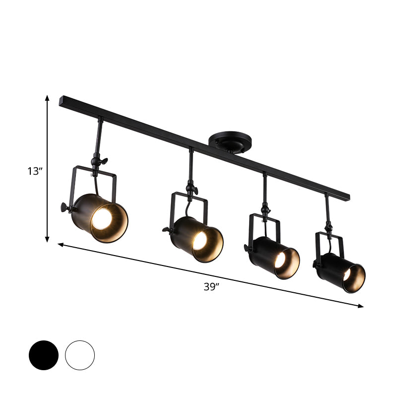 Cylinder Dining Room Semi-Flush Light Industrial Style Metallic 1/2/3-Head Black/White Rotatable Track Fixture Clearhalo 'Ceiling Lights' 'Close To Ceiling Lights' 'Close to ceiling' 'Semi-flushmount' Lighting' 606021