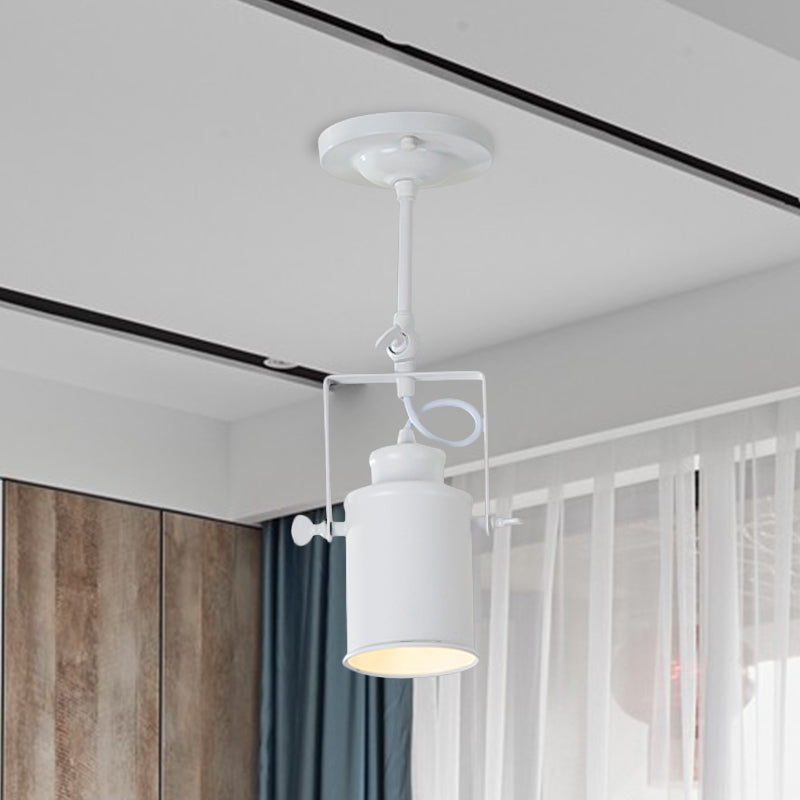 Cylinder Dining Room Semi-Flush Light Industrial Style Metallic 1/2/3-Head Black/White Rotatable Track Fixture 1 White Clearhalo 'Ceiling Lights' 'Close To Ceiling Lights' 'Close to ceiling' 'Semi-flushmount' Lighting' 606022