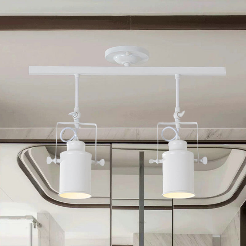 Cylinder Dining Room Semi-Flush Light Industrial Style Metallic 1/2/3-Head Black/White Rotatable Track Fixture 2 White Clearhalo 'Ceiling Lights' 'Close To Ceiling Lights' 'Close to ceiling' 'Semi-flushmount' Lighting' 606026