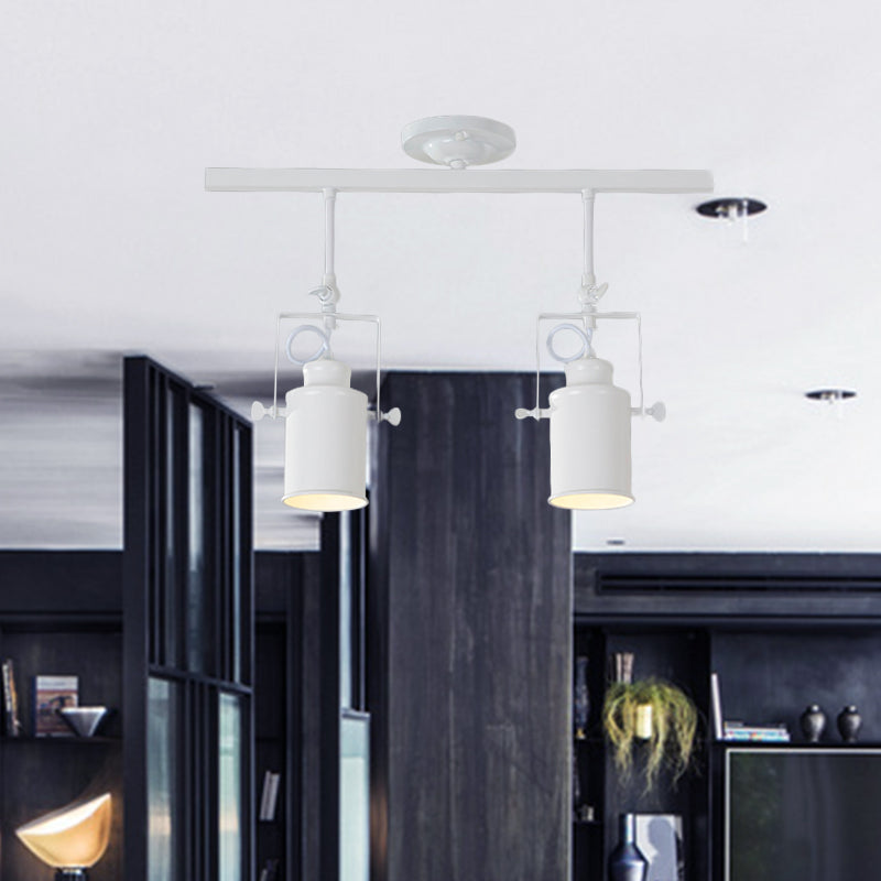 Cylinder Dining Room Semi-Flush Light Industrial Style Metallic 1/2/3-Head Black/White Rotatable Track Fixture Clearhalo 'Ceiling Lights' 'Close To Ceiling Lights' 'Close to ceiling' 'Semi-flushmount' Lighting' 606028