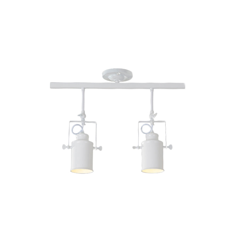 Cylinder Dining Room Semi-Flush Light Industrial Style Metallic 1/2/3-Head Black/White Rotatable Track Fixture Clearhalo 'Ceiling Lights' 'Close To Ceiling Lights' 'Close to ceiling' 'Semi-flushmount' Lighting' 606029