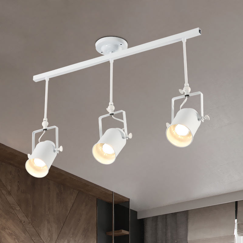 Cylinder Dining Room Semi-Flush Light Industrial Style Metallic 1/2/3-Head Black/White Rotatable Track Fixture 3 White Clearhalo 'Ceiling Lights' 'Close To Ceiling Lights' 'Close to ceiling' 'Semi-flushmount' Lighting' 606030