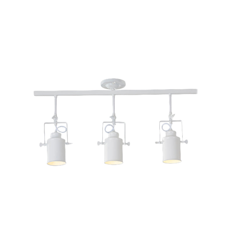 Cylinder Dining Room Semi-Flush Light Industrial Style Metallic 1/2/3-Head Black/White Rotatable Track Fixture Clearhalo 'Ceiling Lights' 'Close To Ceiling Lights' 'Close to ceiling' 'Semi-flushmount' Lighting' 606033