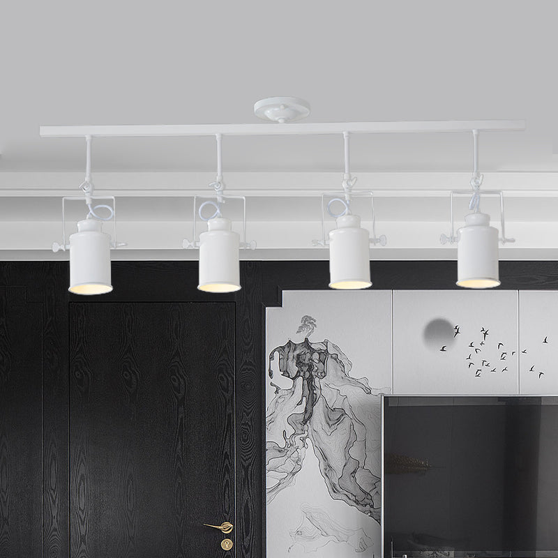 Cylinder Dining Room Semi-Flush Light Industrial Style Metallic 1/2/3-Head Black/White Rotatable Track Fixture 4 White Clearhalo 'Ceiling Lights' 'Close To Ceiling Lights' 'Close to ceiling' 'Semi-flushmount' Lighting' 606034