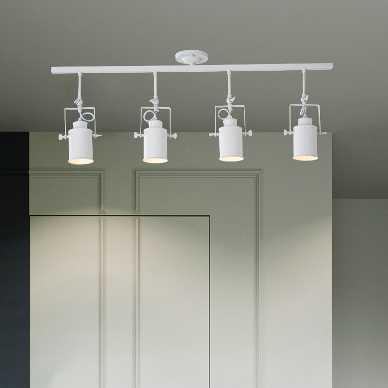 Cylinder Dining Room Semi-Flush Light Industrial Style Metallic 1/2/3-Head Black/White Rotatable Track Fixture Clearhalo 'Ceiling Lights' 'Close To Ceiling Lights' 'Close to ceiling' 'Semi-flushmount' Lighting' 606035