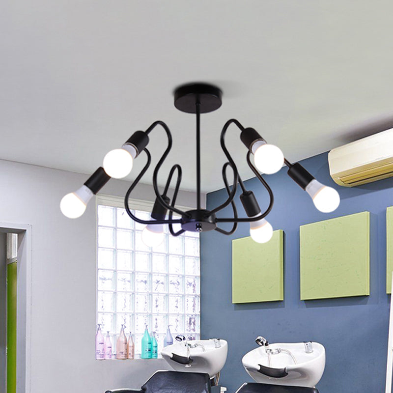 Metal Exposed Bulb Semi Flush Mount Lighting Retro Industrial 3/5/6 Heads Dining Room Ceiling Light in Black/White Clearhalo 'Ceiling Lights' 'Close To Ceiling Lights' 'Close to ceiling' 'Semi-flushmount' Lighting' 606086