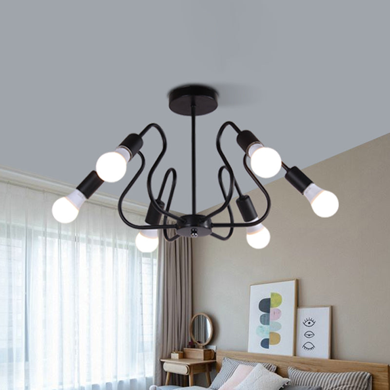 Metal Exposed Bulb Semi Flush Mount Lighting Retro Industrial 3/5/6 Heads Dining Room Ceiling Light in Black/White Clearhalo 'Ceiling Lights' 'Close To Ceiling Lights' 'Close to ceiling' 'Semi-flushmount' Lighting' 606087